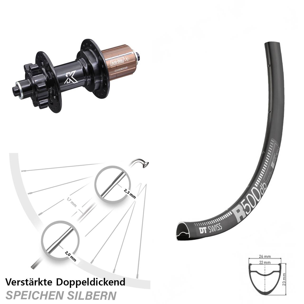 DT Swiss R 500 KX-M 28-29 Zoll Disc Laufrad QR 8-12 fach