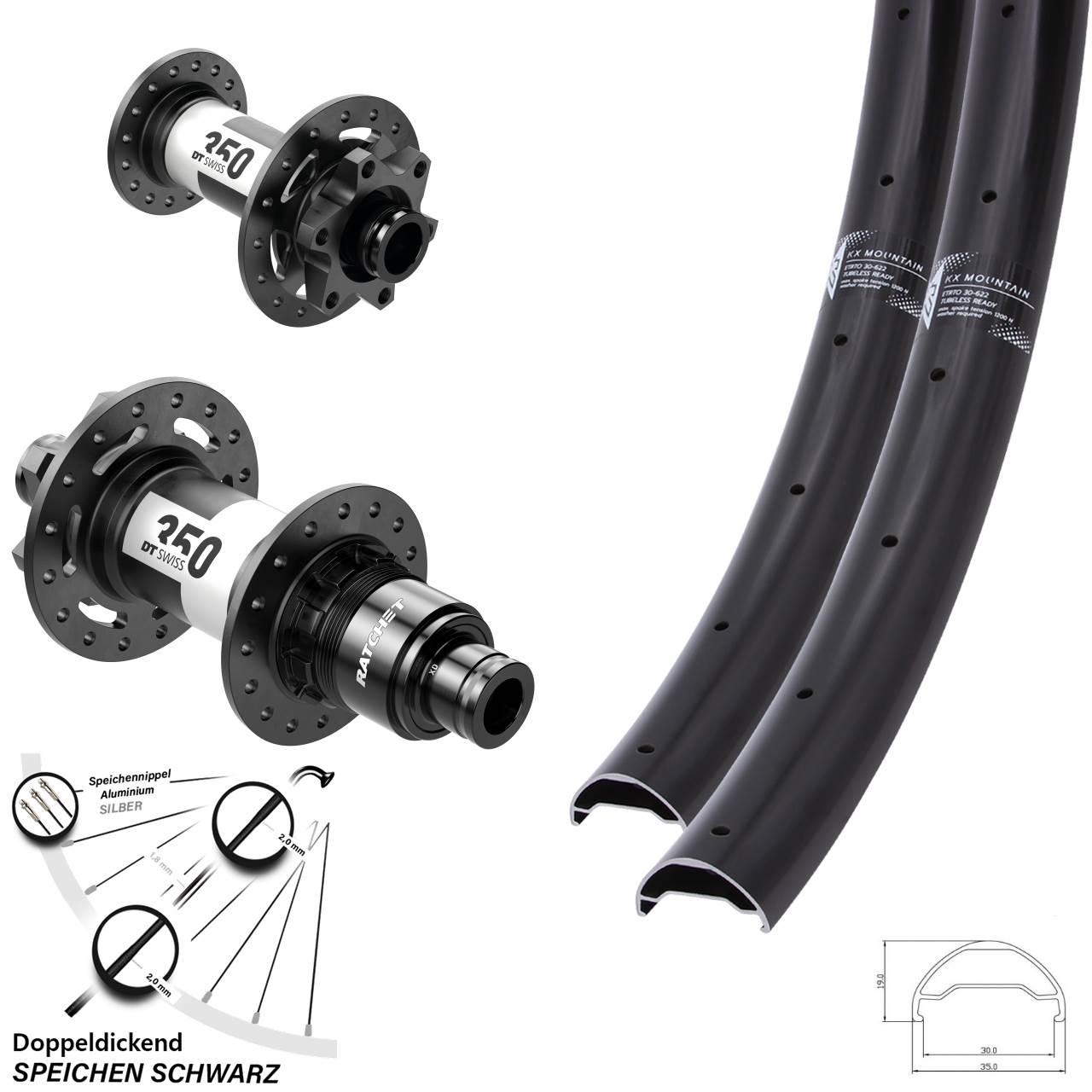 KX Mountain DT Swiss 350 Ratchet 36 29 Zoll Disc Laufradsatz 15x100 12x142 XD