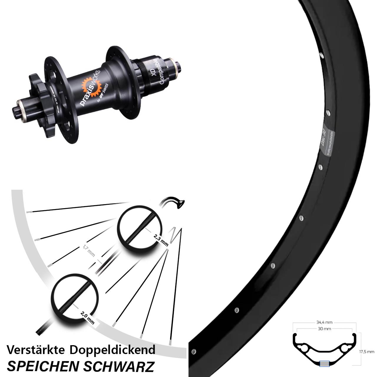 27,5 Zoll Ryde Disc 30 DT Swiss 350 Hinterrad QR XD