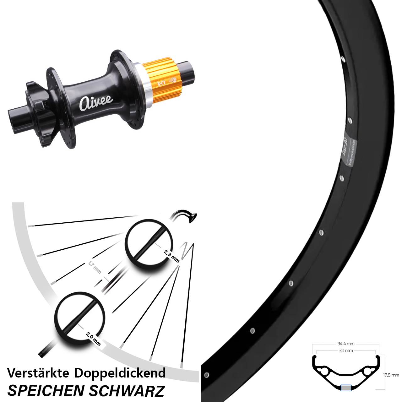 Hinterrad 29 Zoll Ryde Disc 30 Aivee Classic Micro Spline 12x148