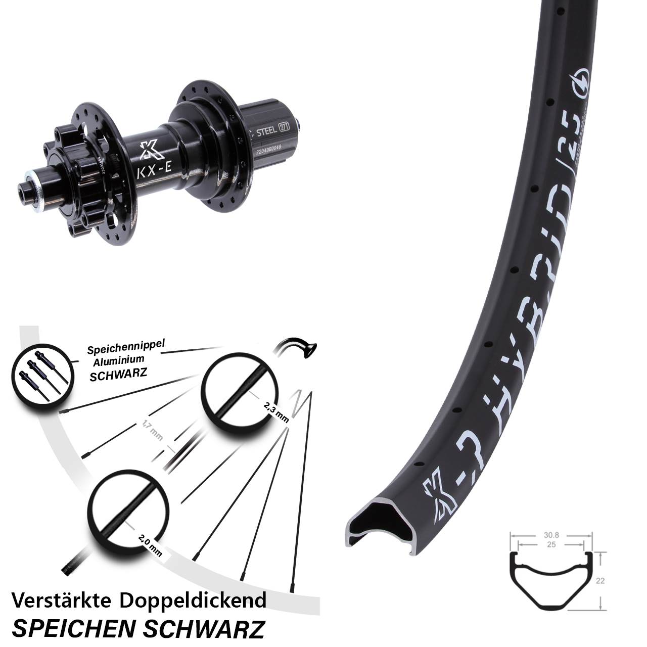 650B Hinterrad KX-R Hybrid 25 8-12 fach HGQR Boost