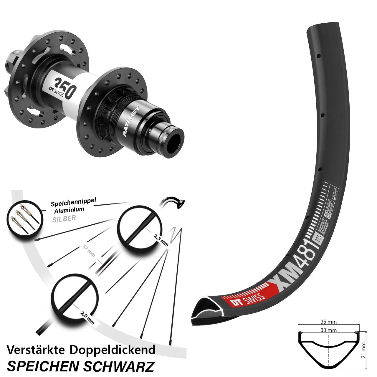 DT Swiss XM481-350 27,5 Zoll Disc Laufrad 12x148 Boost SRAM XD