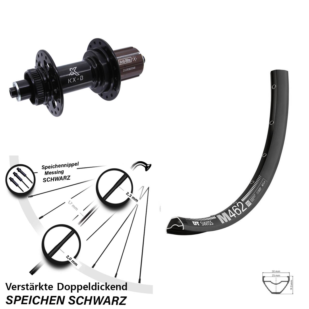 DT Swiss M 462 KX-B 650B Disc Hinterrad für Schnellspanner Boost 8-12 fach