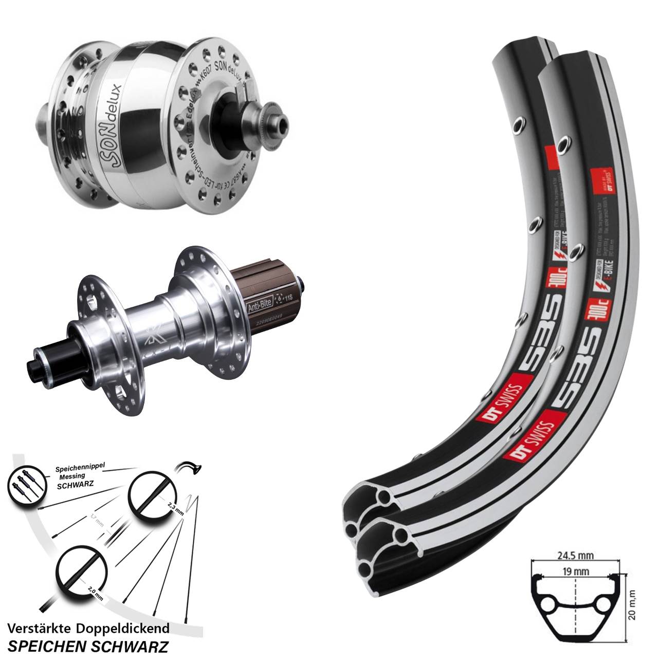 Laufrad-Satz 28 Zoll DT Swiss 535 KX-T SONdelux poliert 8-12 fach QR