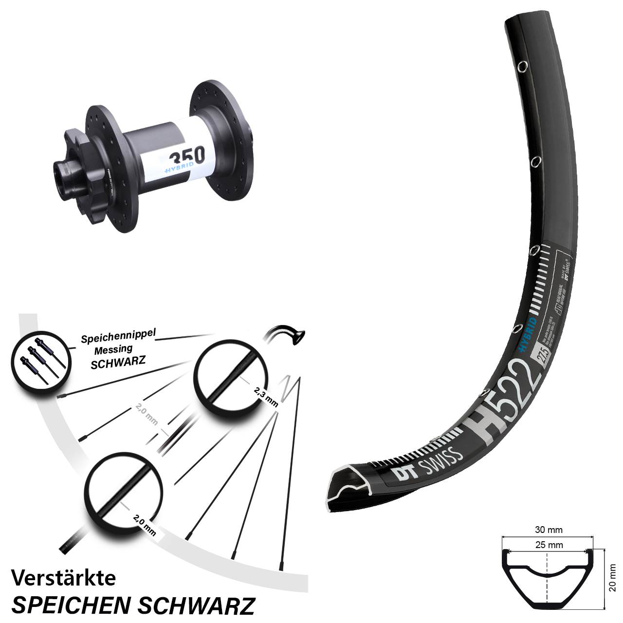 29 Zoll Vorderrad H 522 DT Swiss 350 Hybrid Boost 15x110 mm für 6-Loch Disc E-Bike