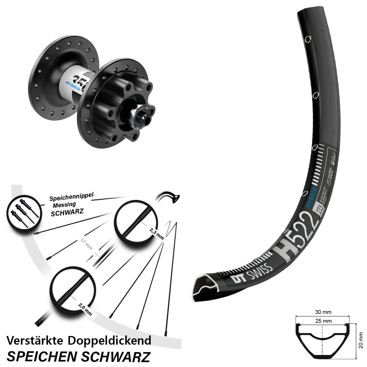 Disc Vorderrad 28-29 Zoll DT Swiss H522 Hybrid 350 QR