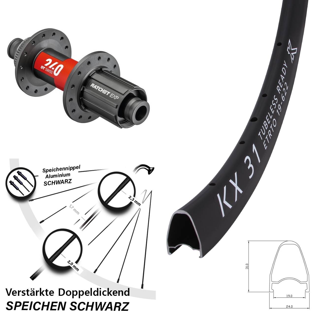 28 Zoll KX 31 DT Swiss 240 EXP Road Centerlock Hinterrad 12x142 11-12 fach