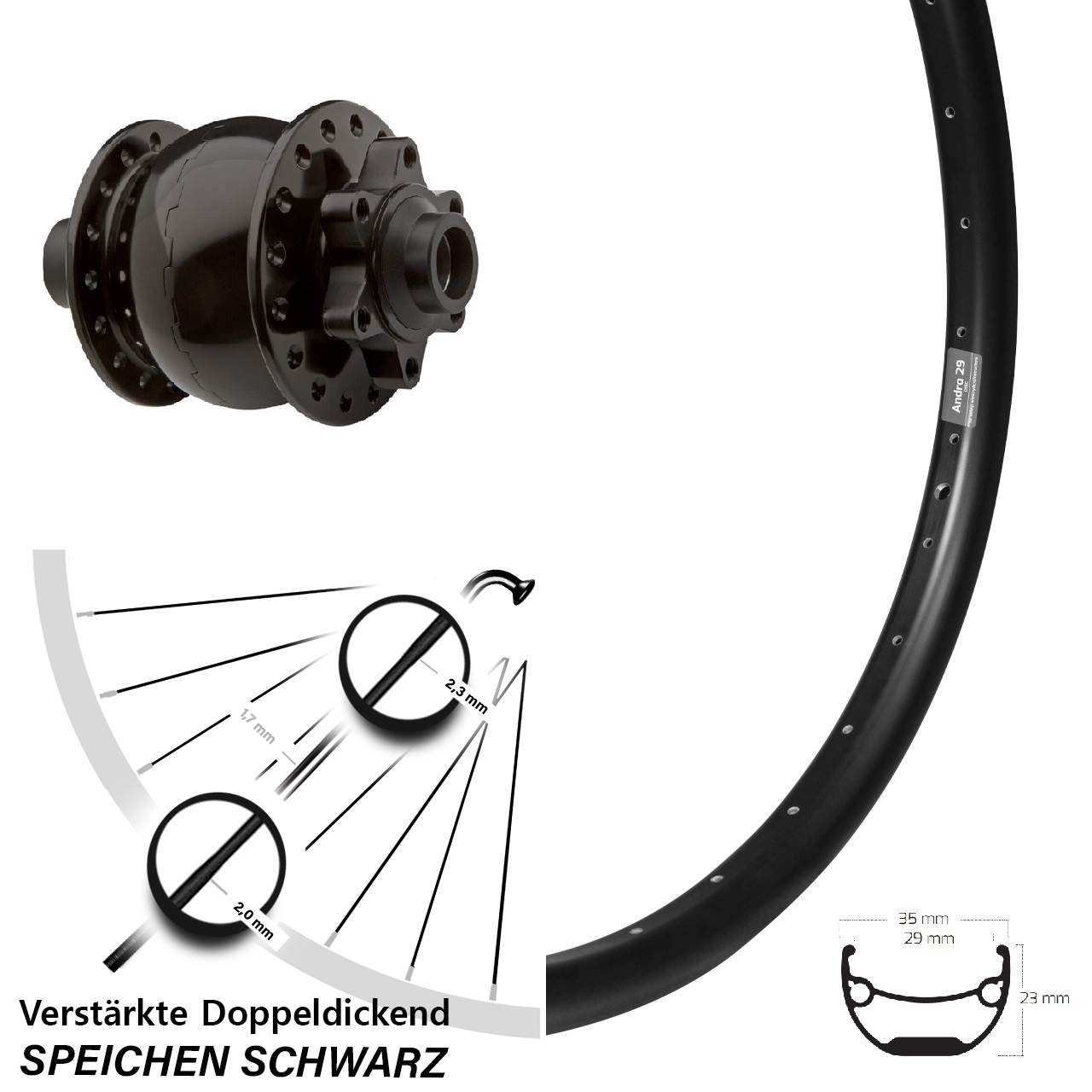 Ryde Andra 29 Zoll SON 28 Dynamo-Vorderrad 6-Loch 15x100