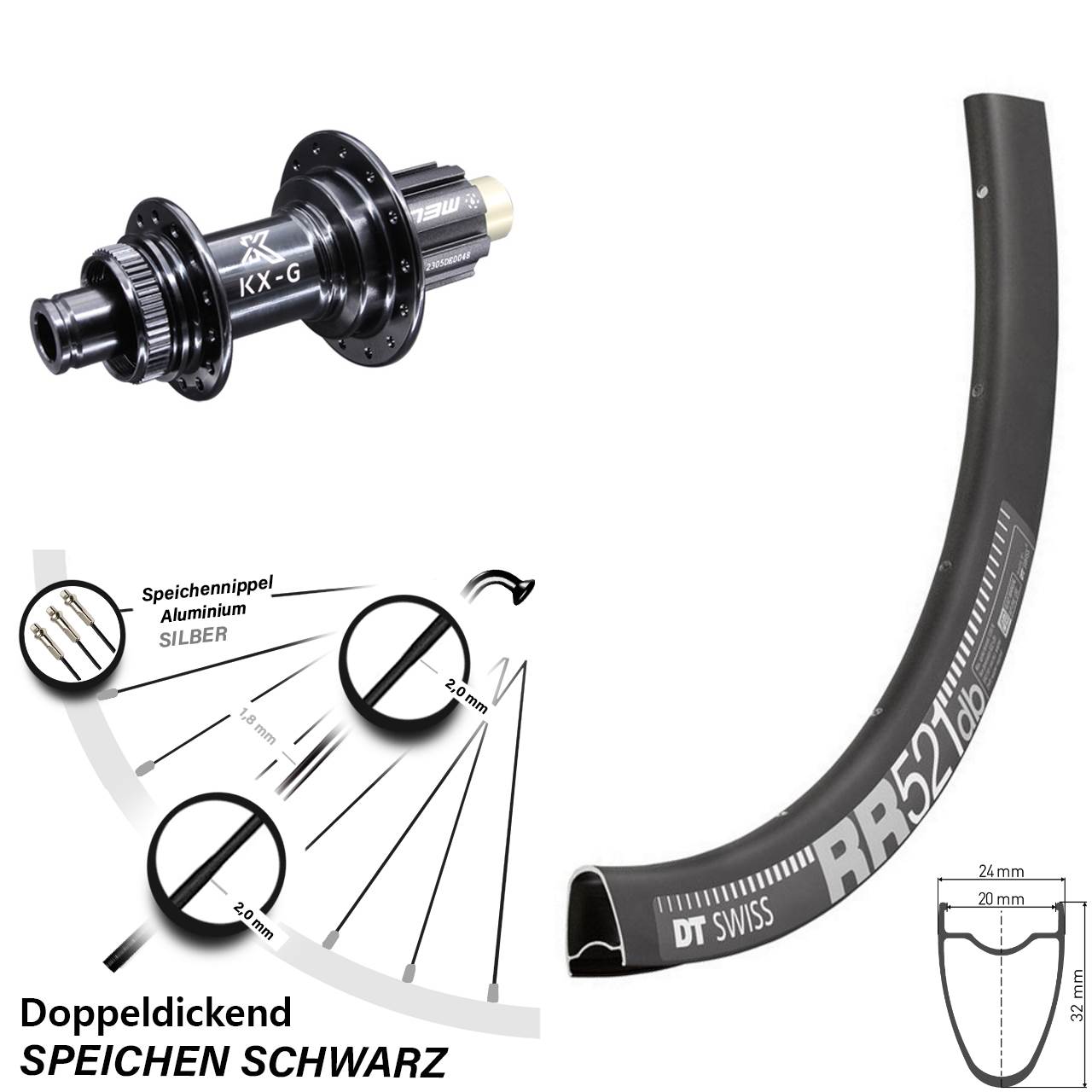 28 Zoll DT Swiss RR521 KX-G Centerlock Hinterrad 12x142 Campagnolo N3W
