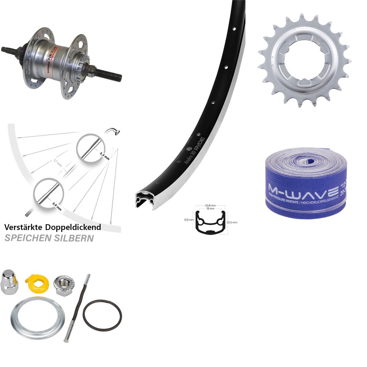 28 Zoll Hinterrad Ryde Andra 30 Shimano Nexus 3 Gang für Rollenbremse