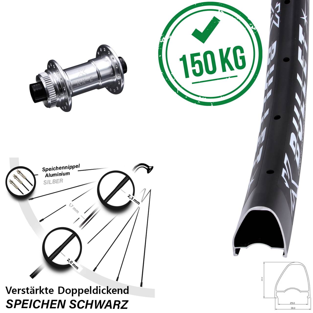 Vorderrad Centerlock 28 Zoll KX-E Bullet OS 4 Kugellager 15x100