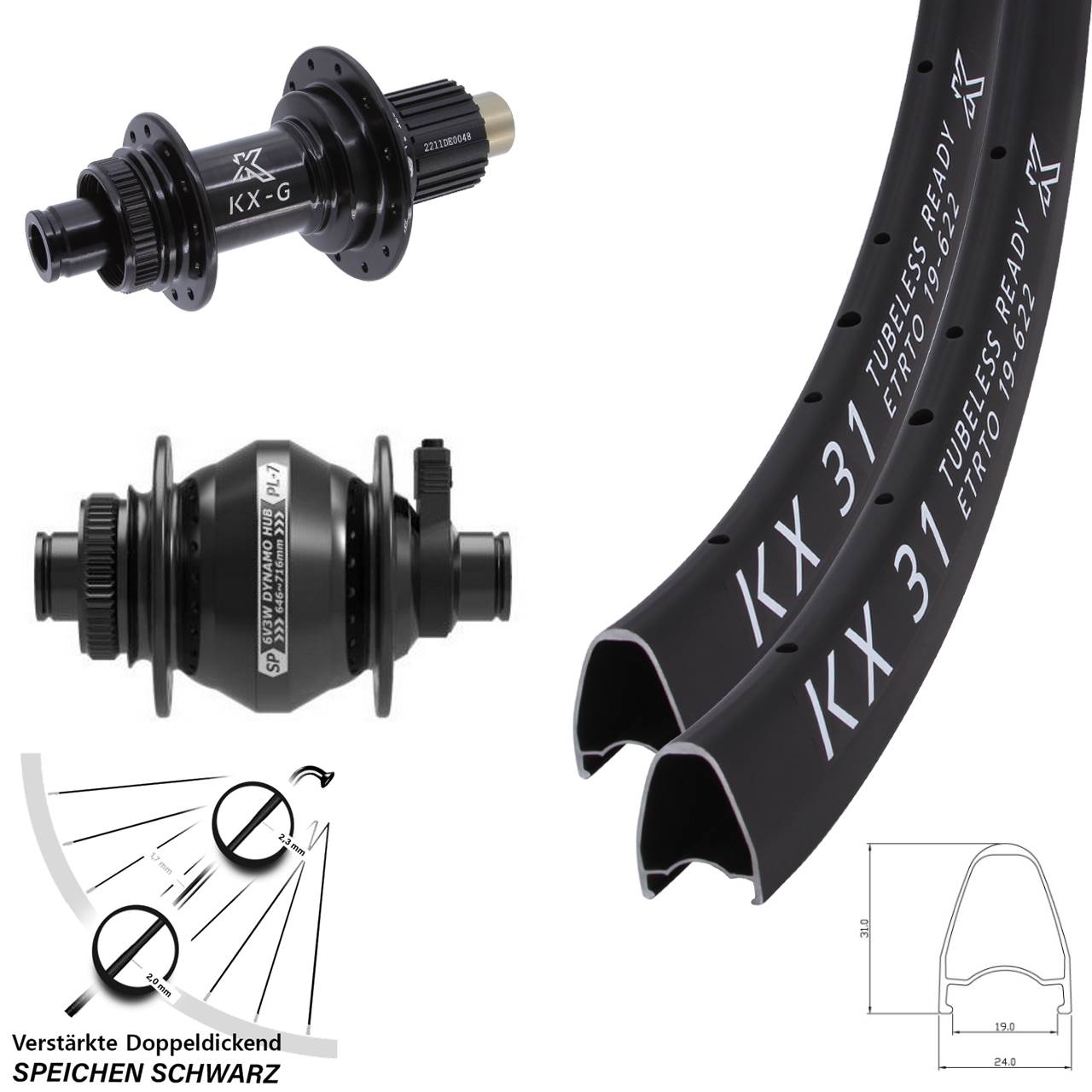 Centerlock Laufradsatz 12x100/142 28 Zoll KX-G 31 Shutter Precision PL-7 Micro Spline