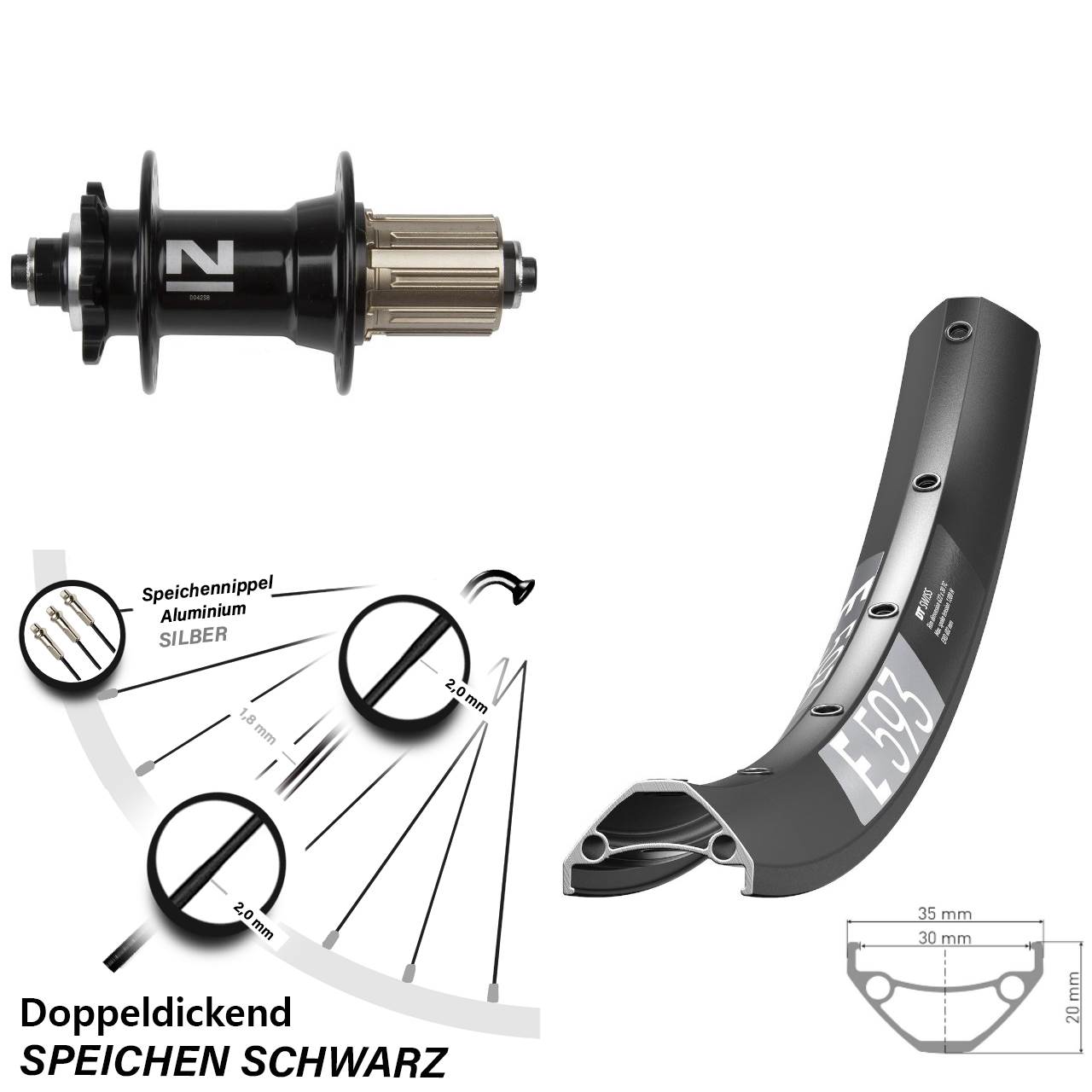 Hinterrad 6-Loch 29 Zoll DT Swiss E593 Novatec D-042SB 8-11 fach HG QR