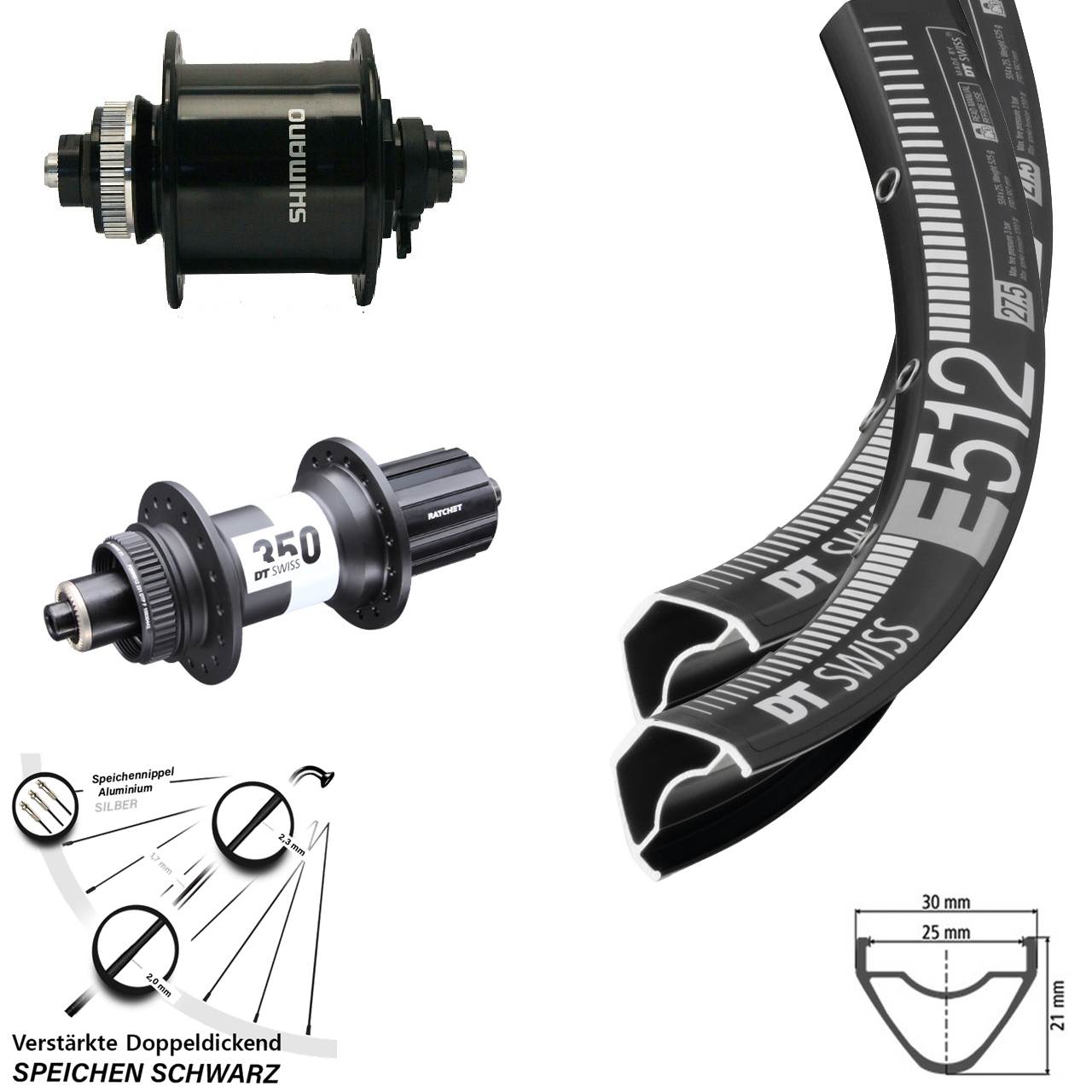 29 Zoll Laufradsatz für Schnellspanner DT Swiss E 512-350 Shimano DH-UR700-3D 8-11 fach HG