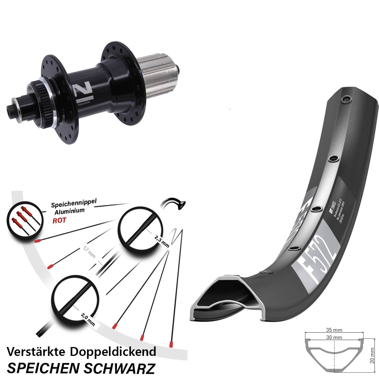 Disc Hinterrad 650B DT Swiss F 572 Novatec D042 8-12 fach HG für Schnellspanner