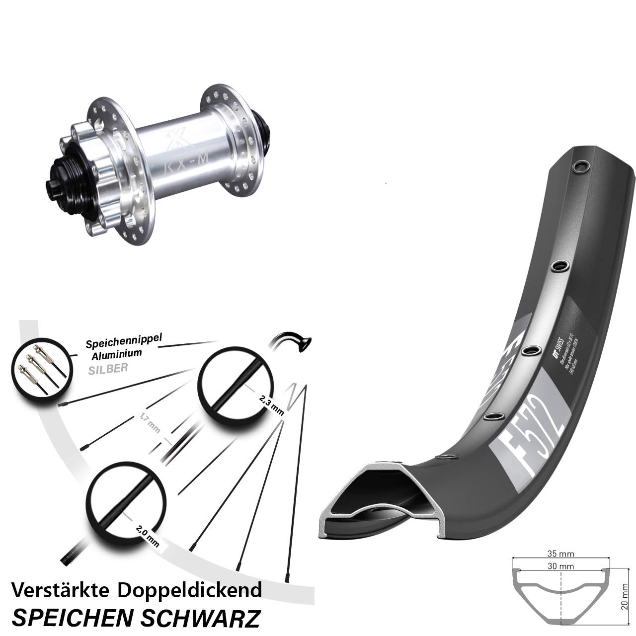 Disc Vorderrad für Schnellspanner 27,5 Zoll DT Swiss F572 KX-M