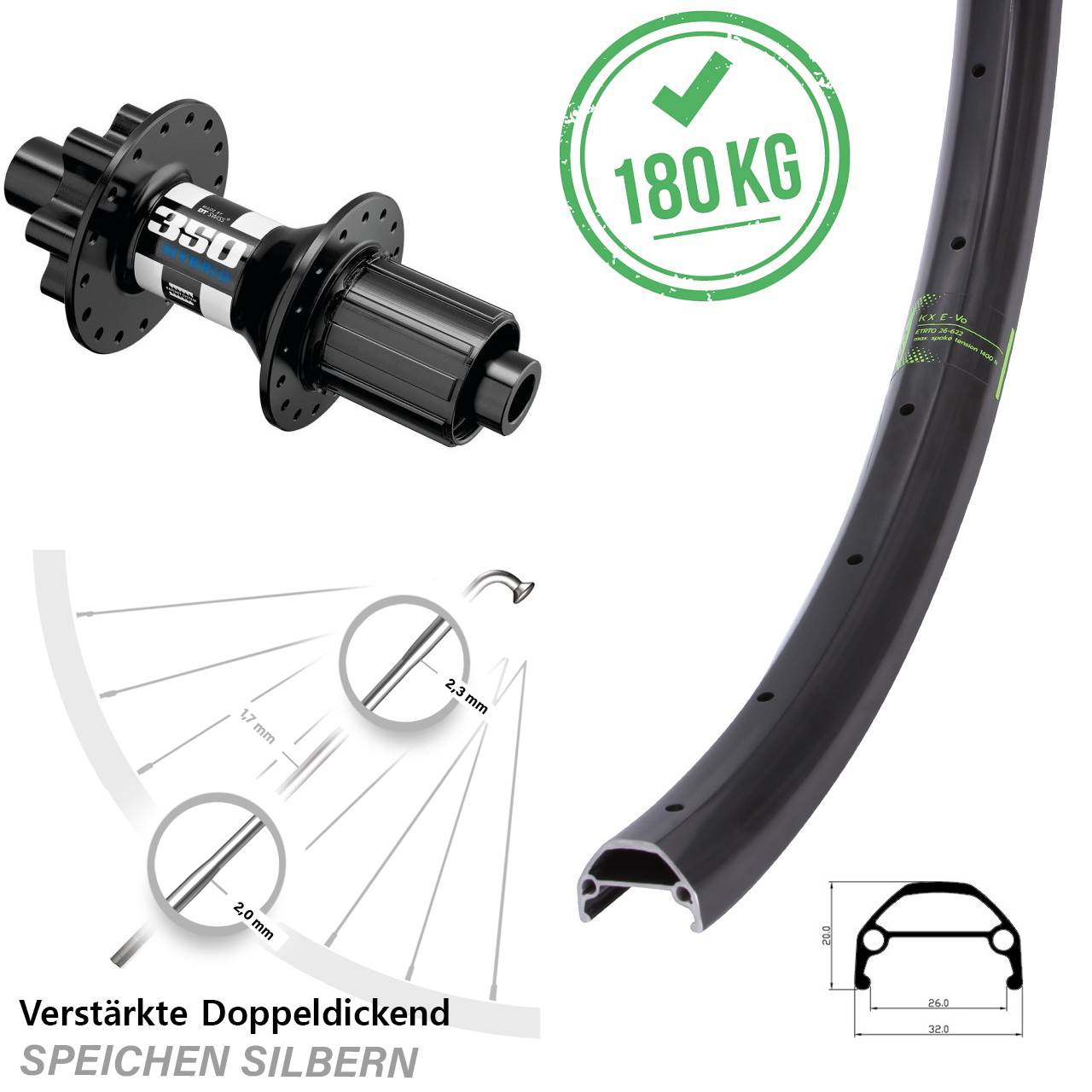KX Evo DT Swiss 350 Hybrid 28-29 Zoll Hinterrad 6-Loch 12x148 Boost 8-11 fach