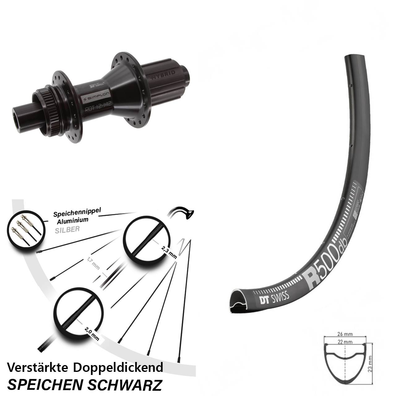 Disc Hinterrad 29 Zoll DT Swiss R 500-370 Hybrid 8-11 fach HG 12x142