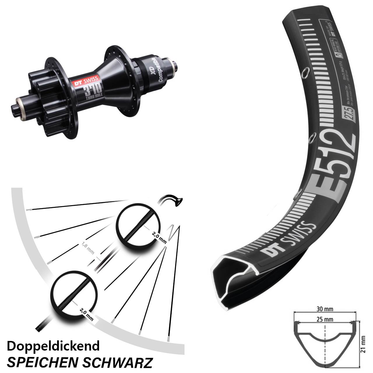 6-Loch Hinterrad 27,5 Zoll DT Swiss E 512-370 XD 11-12 fach QR