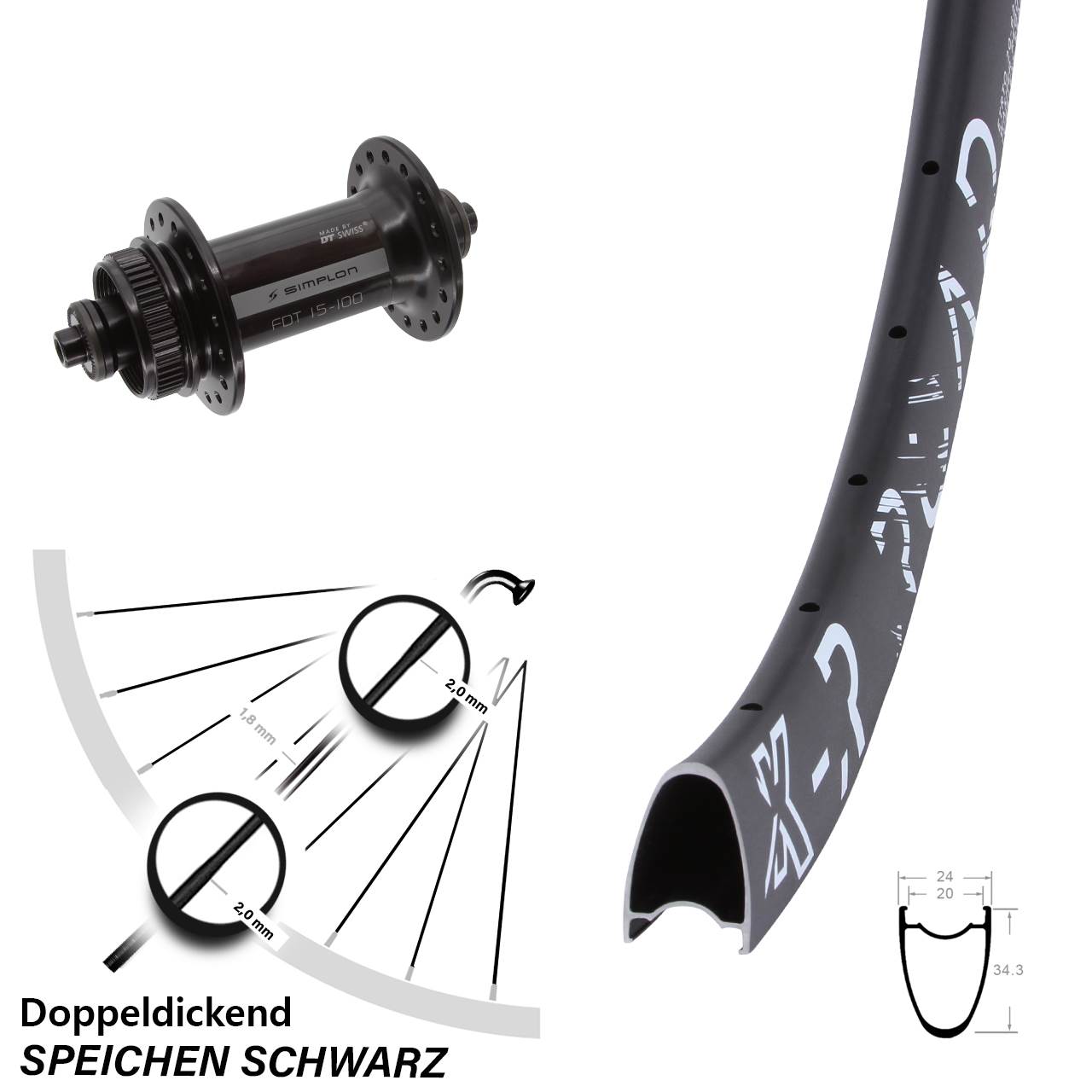 28 Zoll KX-R Road DT Swiss 370 Vorderrad Centerlock für Schnellspanner
