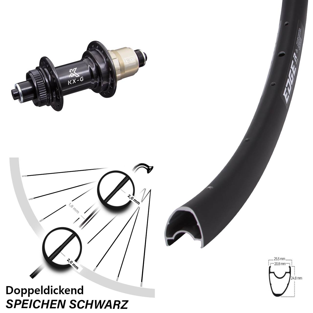 Hinterrad Centerlock 28 Zoll Ryde Edge R25 OS KX-G SRAM XDR für Schnellspanner