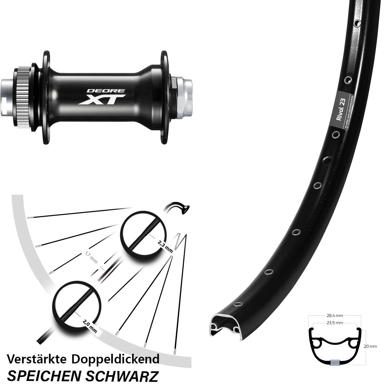 Vorderrad Centerlock 27,5 Zoll Ryde Rival 23 Shimano XT 15x110 Boost