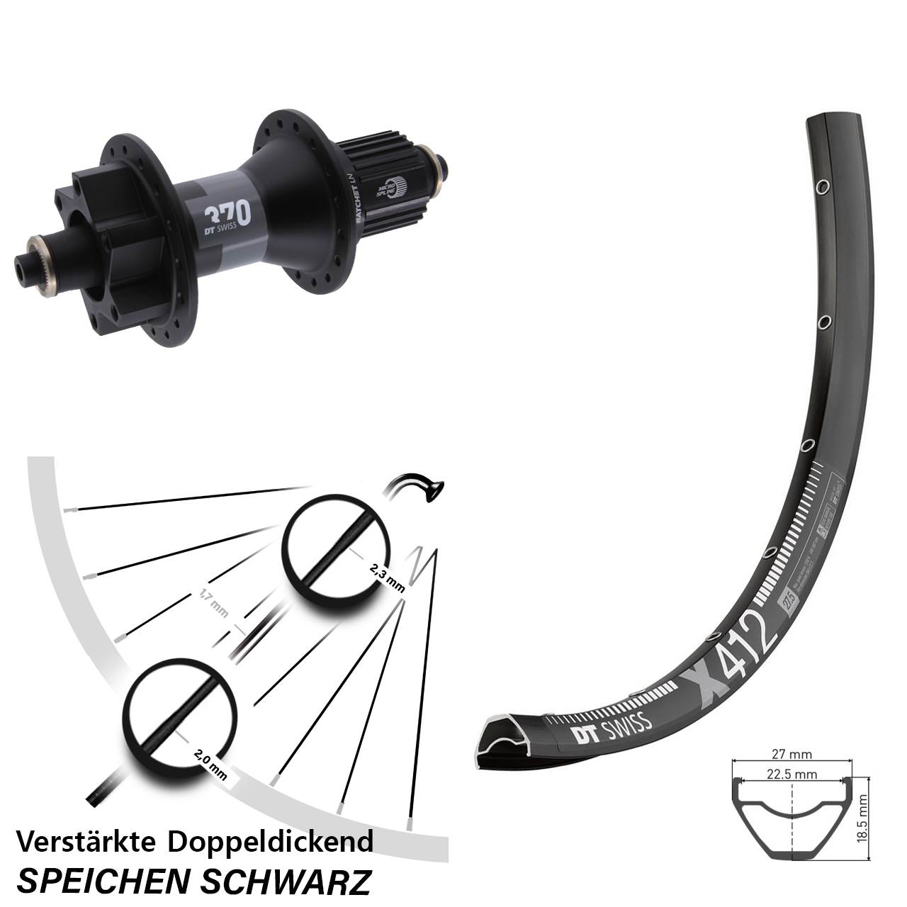 DT Swiss X412 370 29 Zoll 6-Loch Hinterrad für Schnellspanner Boost Shimano Micro Spline