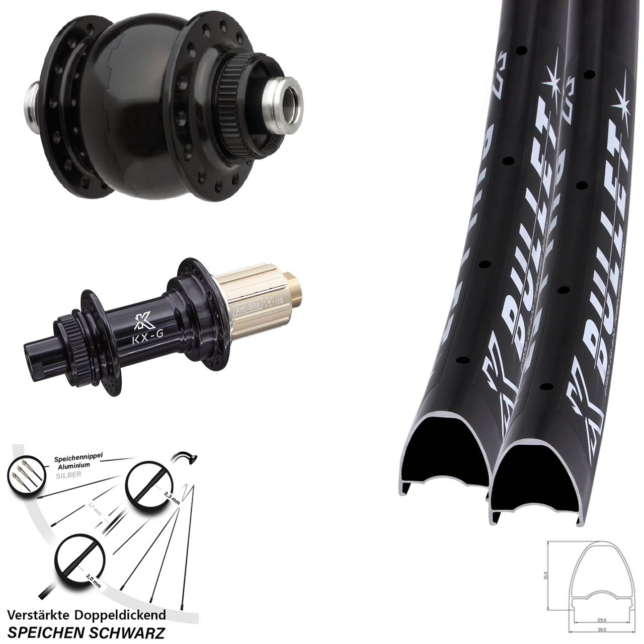 28-29 Zoll KX-G Bullet OS SON 28 Centerlock Laufradsatz 12x100/142 8-12 fach