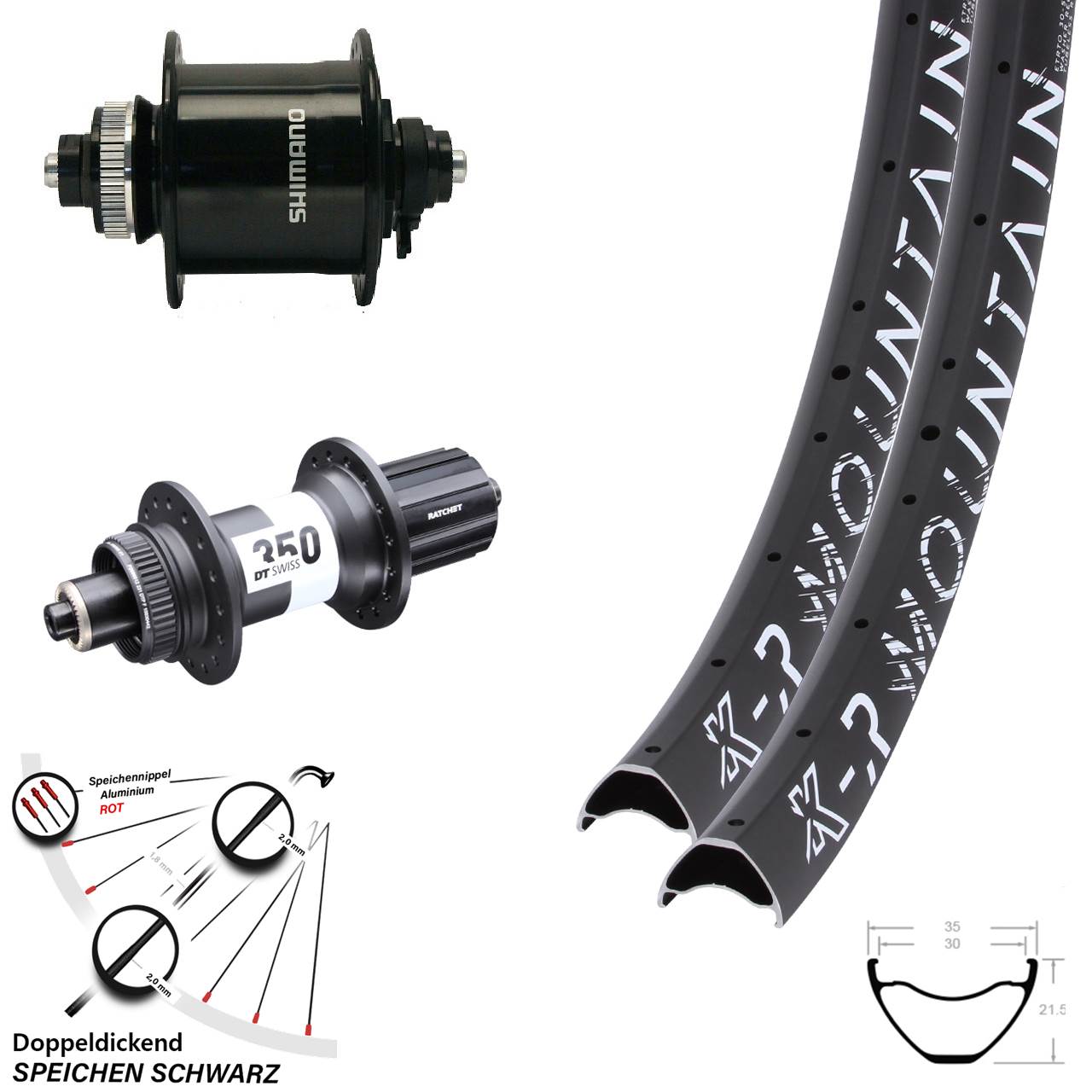 29 Zoll KX-R Mountain DT Swiss 350 Shimano DH-UR700 Laufrad-Satz QR 8-11 fach HG