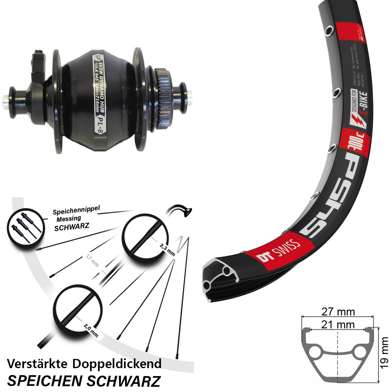 26 Zoll DT Swiss 545d Shutter Precision PL-8 Dynamo-Vorderrad Centerlock QR