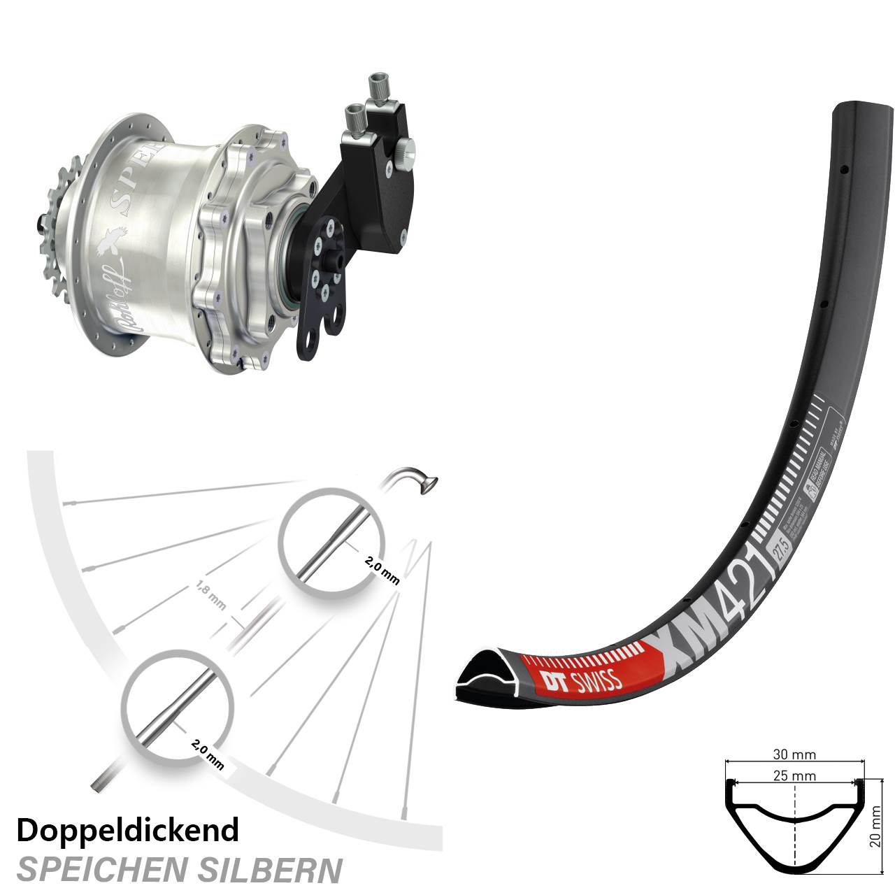 Disc Hinterrrad 27,5 Zoll DT Swiss XM 421 Rohloff 500/14 CC DB Tandem