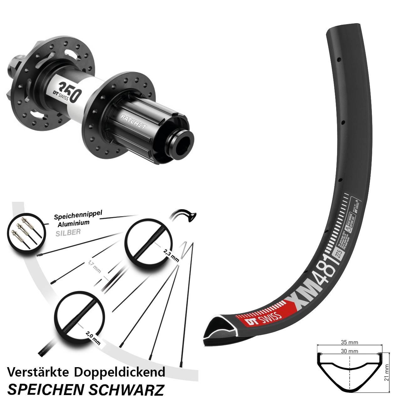 27,5 Zoll DT Swiss XM481-350 Disc Laufrad 12x142 8-11 fach HG
