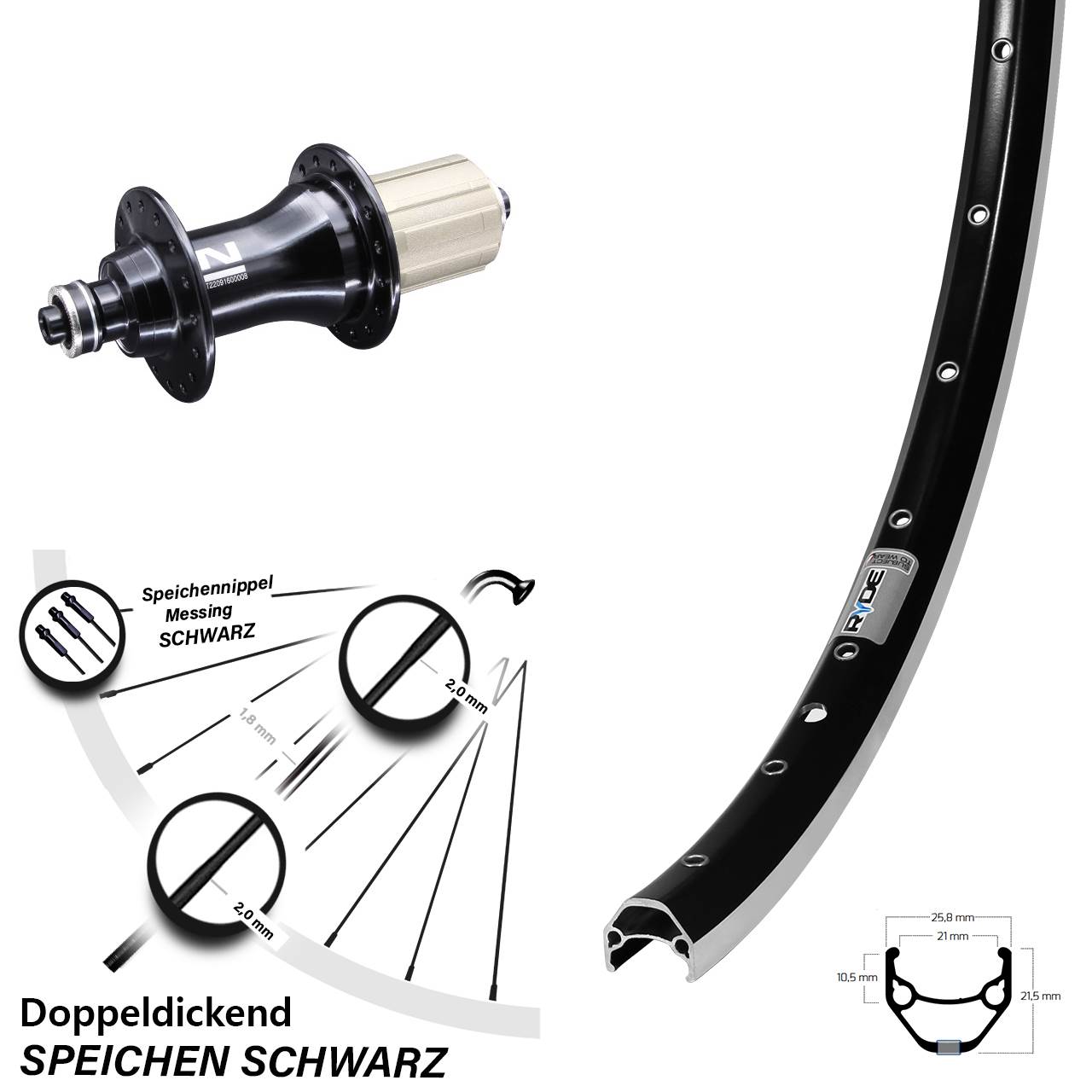 Hinterrad 26 Zoll Ryde ZAC 421 Novatec F162SB 8-12 fach für Schnellspanner