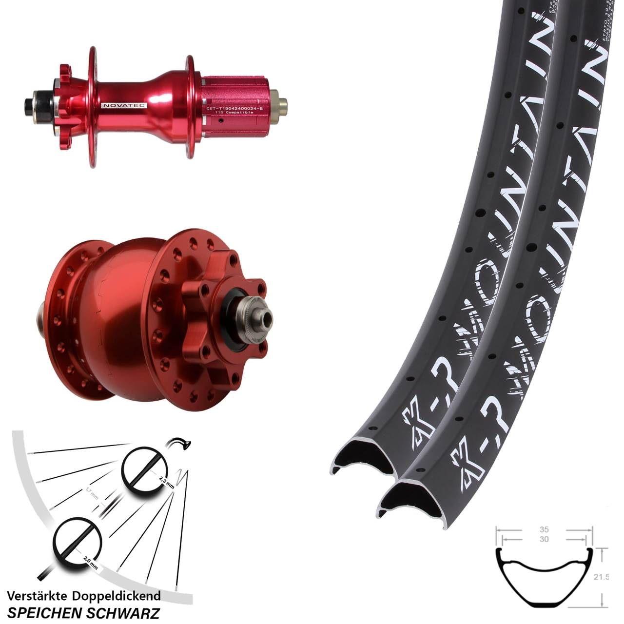 KX-R Mountain Novatec D792SB SON 28 rot 29 Zoll Disc Laufrad-Satz QR 8-12 fach