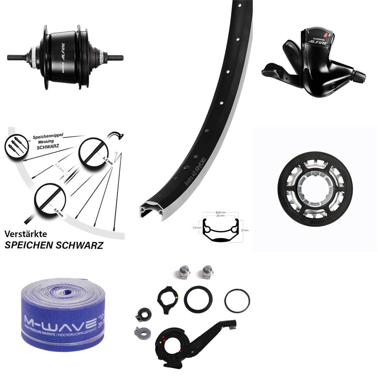 24 Zoll Ryde Andra 40 Shimano Alfine 8 Gang Hinterrad für Felgenbremse