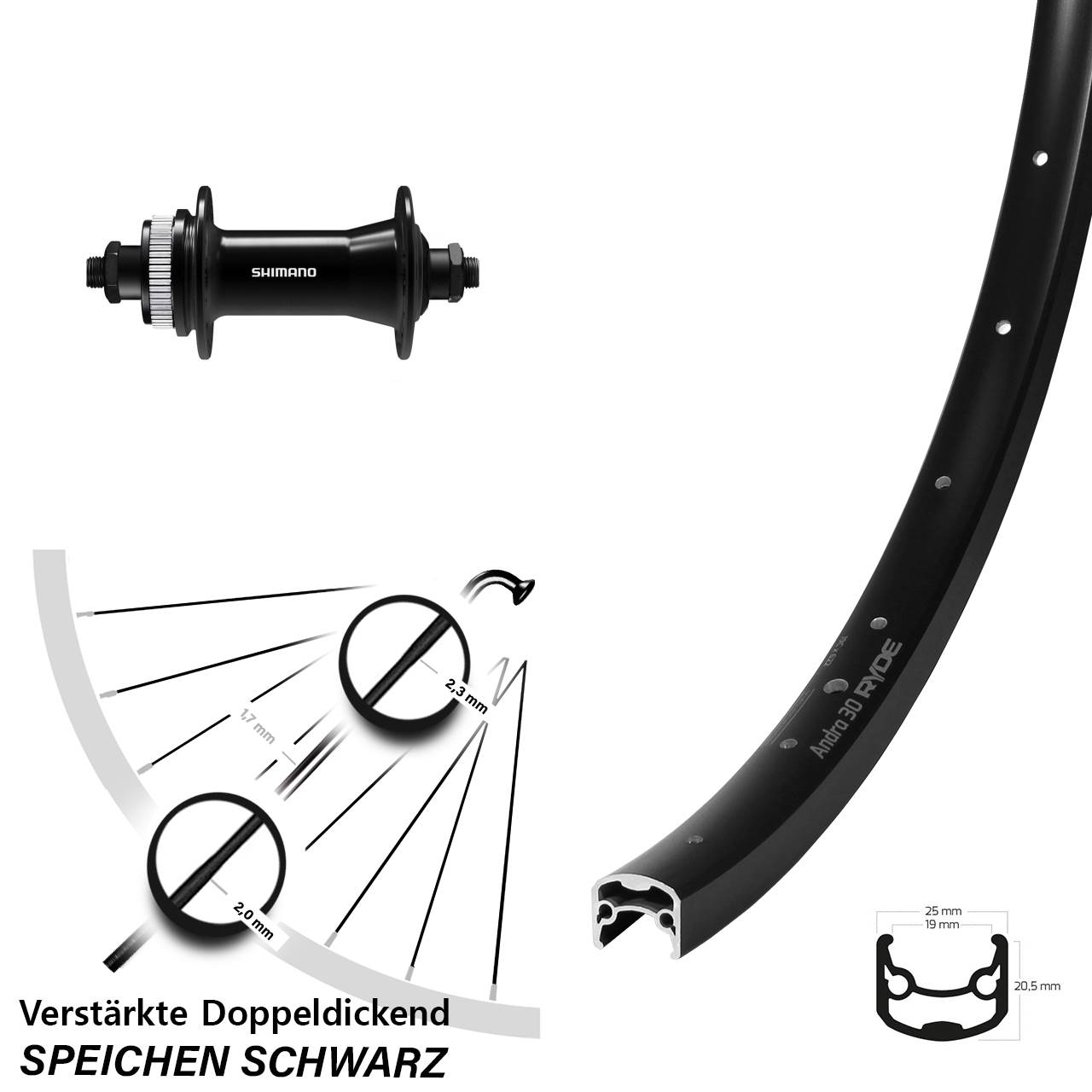 Ryde Andra 30 Shimano HB-QC400 28 Zoll Disc Vorderrad QR