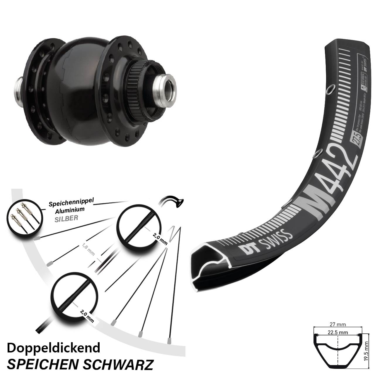 28-29 Zoll DT Swiss M 442 SON 28 Centerlock Vorderrad mit Nabendynamo 12x100