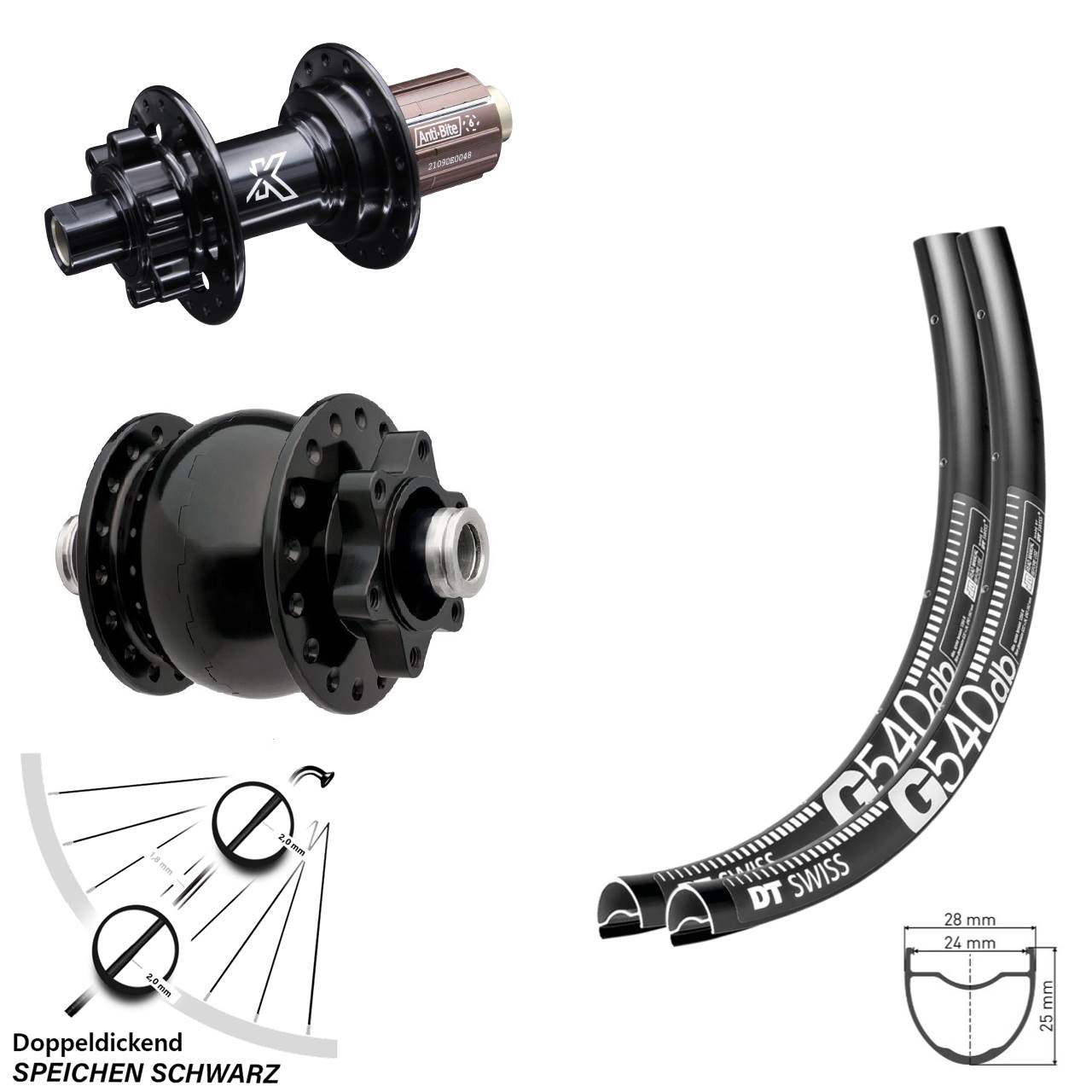 Disc Laufradsatz 12x100/142 28 Zoll DT Swiss G540 KX-M Shimano Anti-Bite 8-12 fach