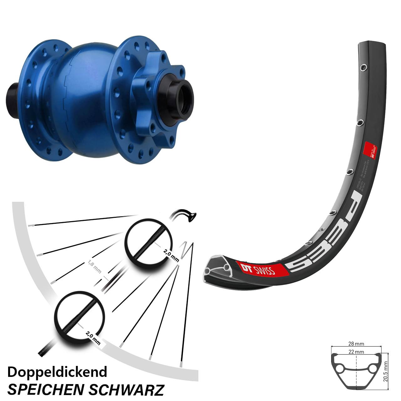 SON 28 blau DT Swiss 533d 650B Disc Laufrad mit Nabendynamo 15x110 Boost