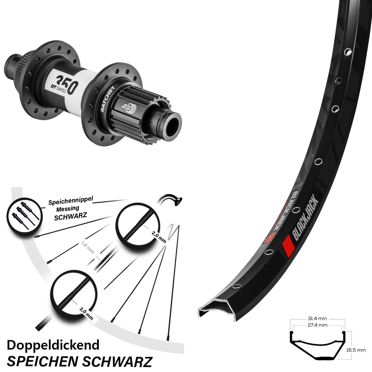 Disc Hinterrad 27,5 Zoll Rodi Ready 27 DT Swiss 350 Shimano Micro Spline 12x142