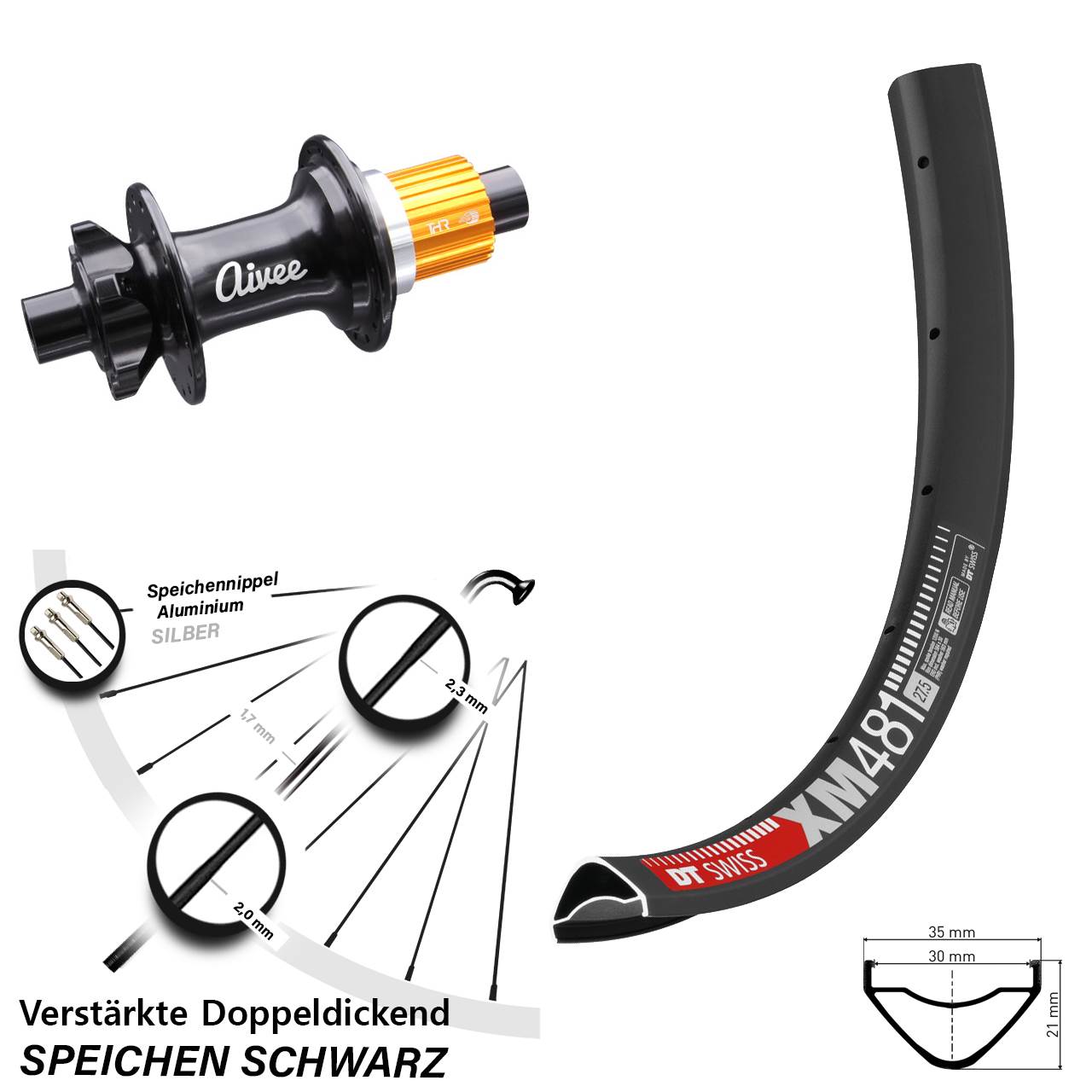27,5 Zoll DT Swiss XM481 Aivee Disc Hinterrad 12x148 Micro Spline