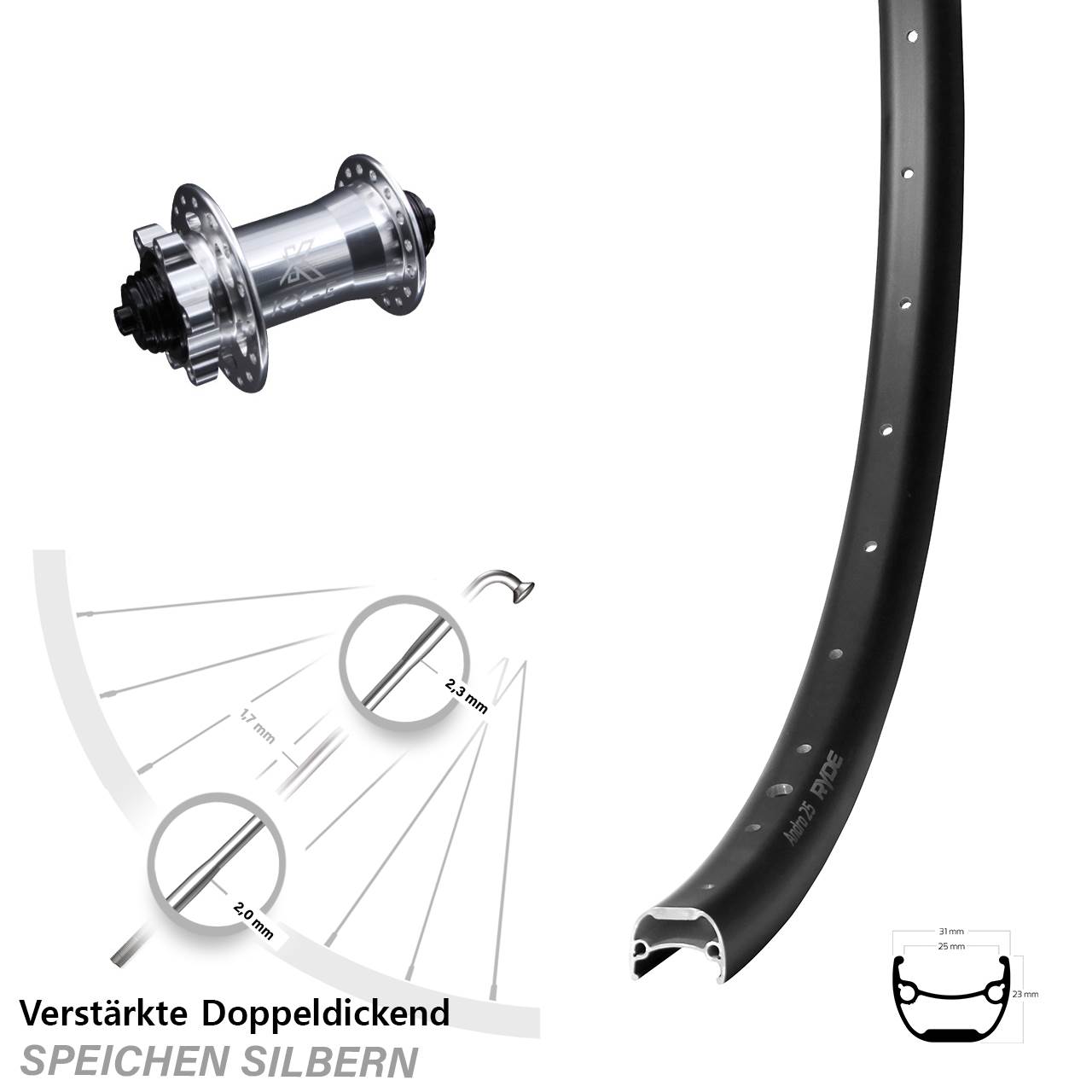 Disc Vorderrad 28-29 Zoll Ryde Andra 25 KX-E verstärkt QR