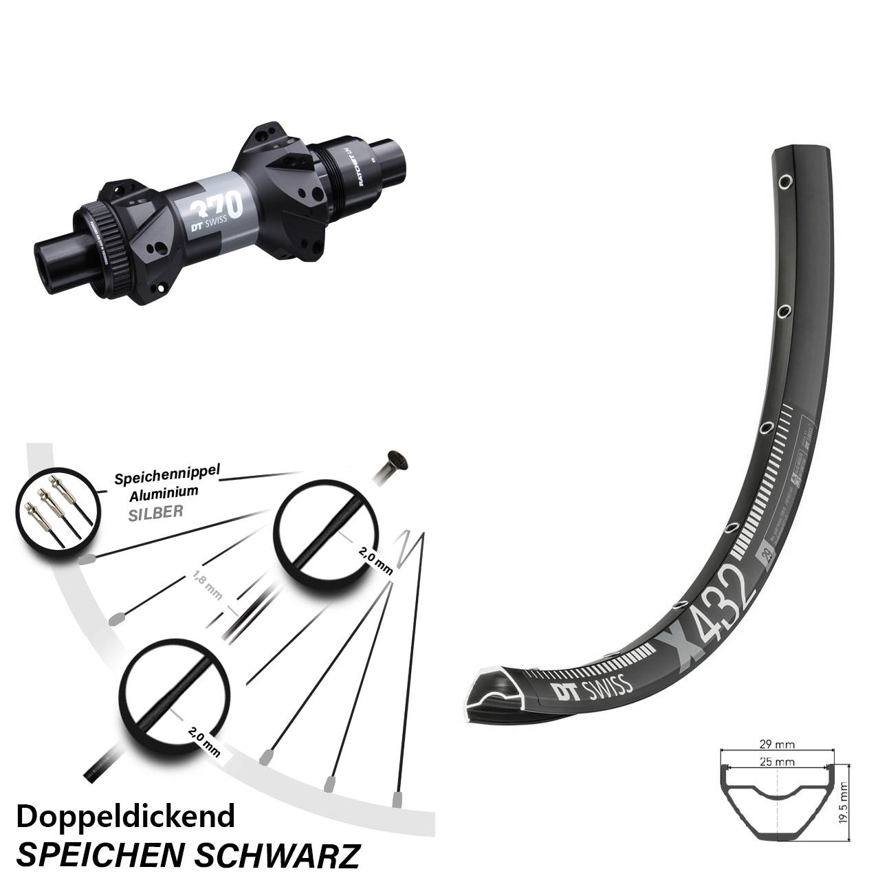 29 Zoll Hinterrad 370 Boost Centerlock Straightpull Sram XD DT Swiss X 432