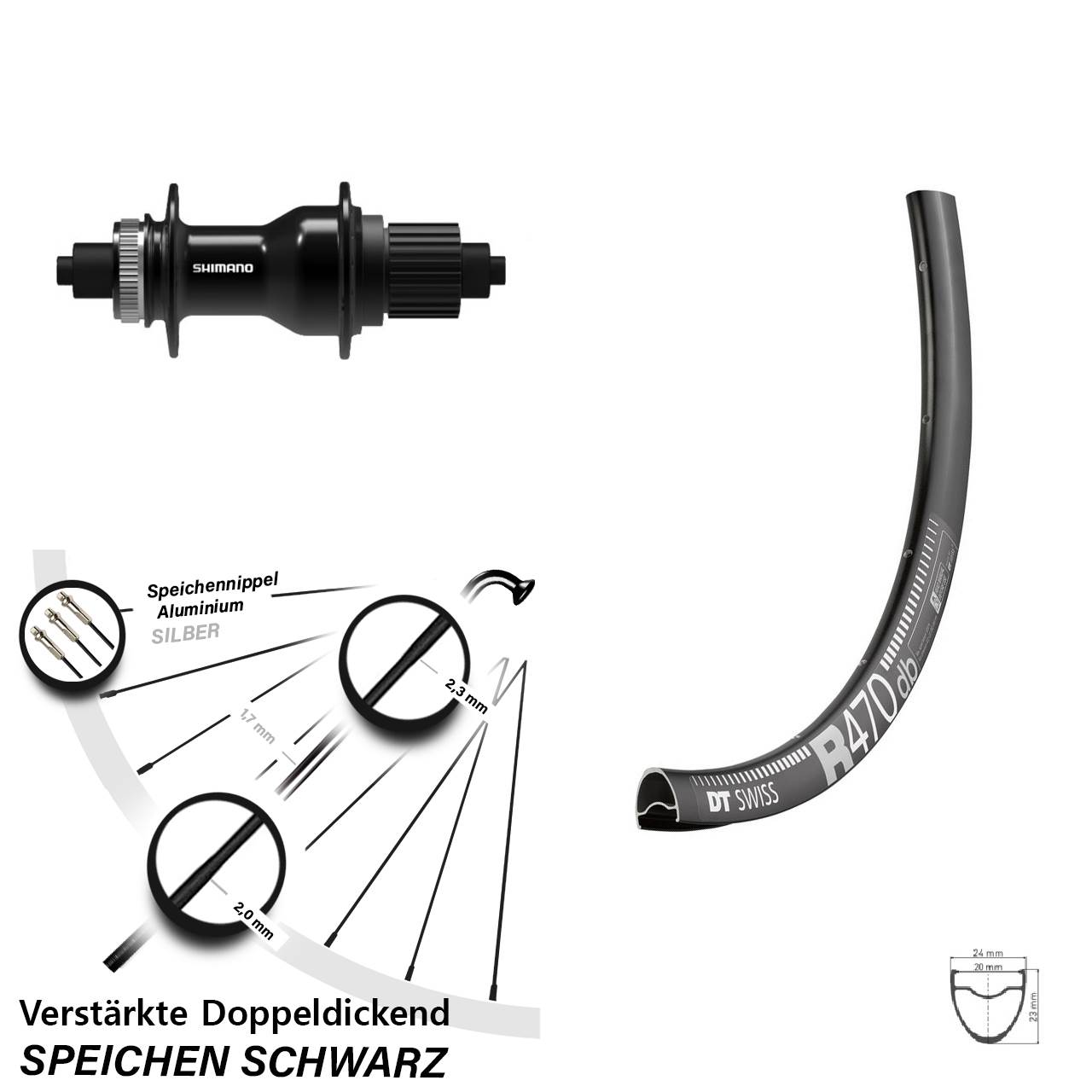 Disc Hinterrad 28 Zoll DT Swiss R 470 Shimano FH-QC500 Micro Spline QR