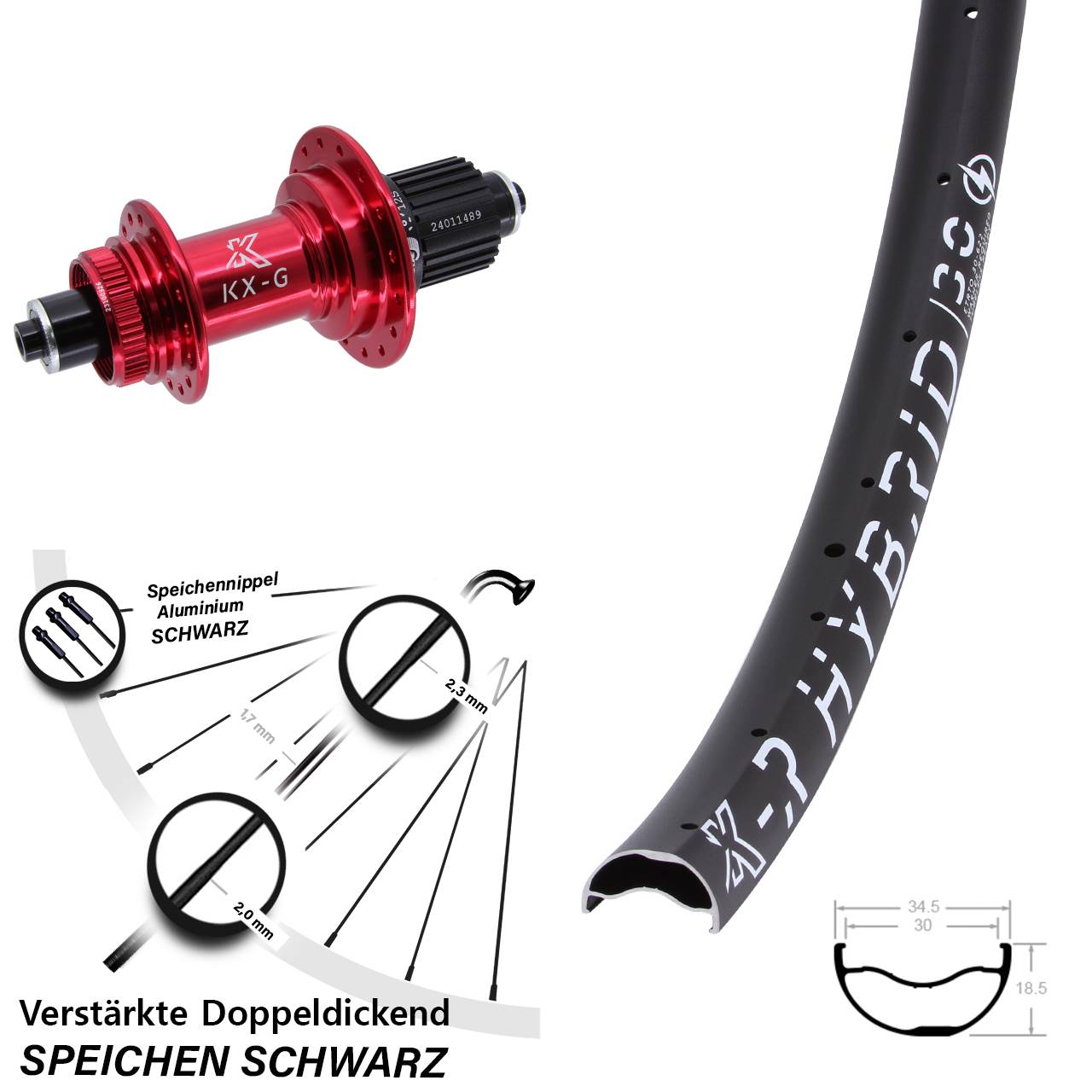 29 Zoll KX-GR Hybrid 30 rot Disc Laufrad QR Shimano Micro Spline