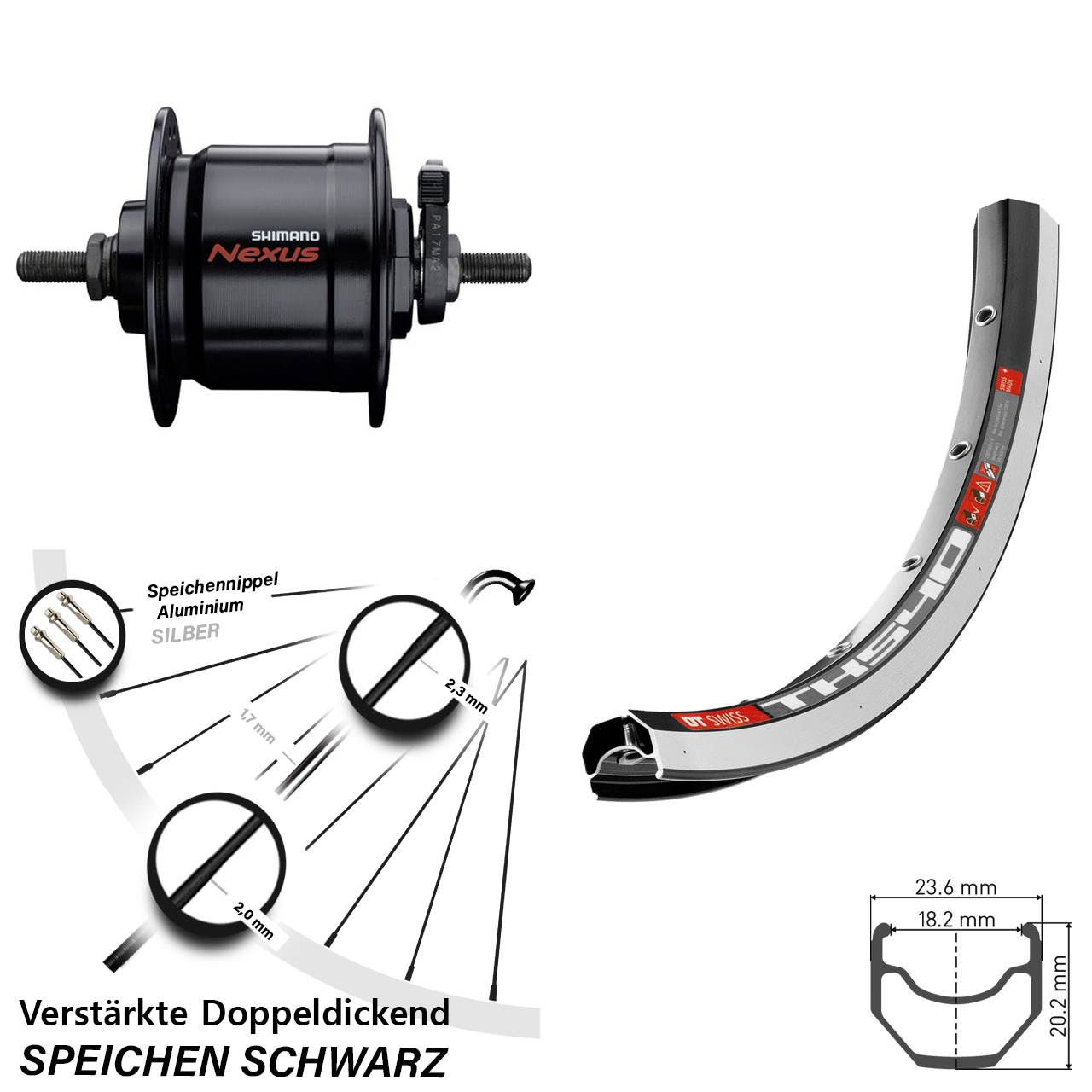 Nabendynamolaufrad 28 Zoll DT Swiss TK 540 Shimano DH-C3000-3N Vollachse