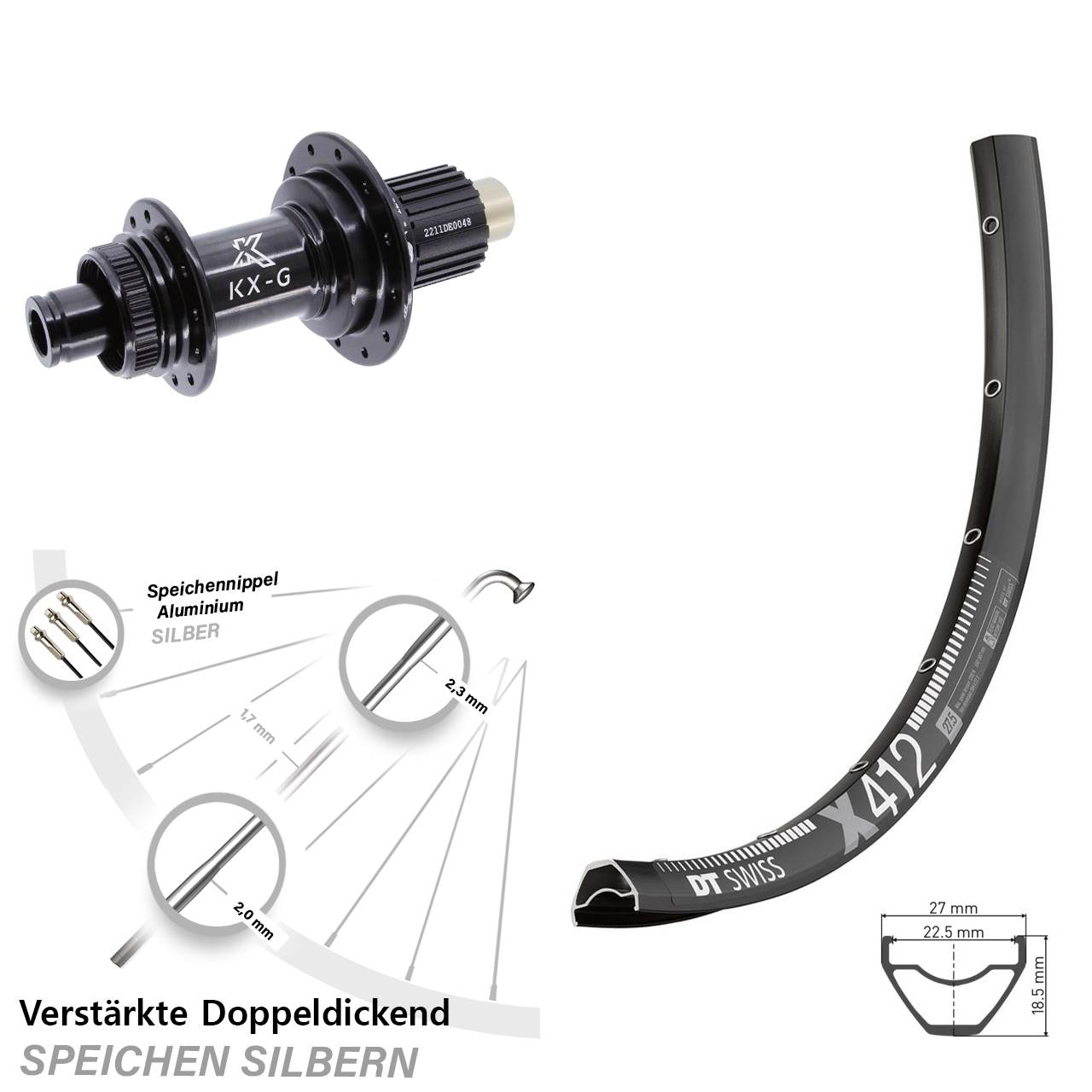 DT Swiss X 412 KX-G Steckachse Centerlock 29 Zoll Hinterrad 12x142 Micro Spline