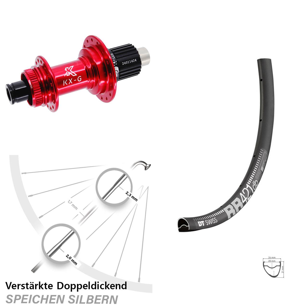 Hinterrad Centerlock 28 Zoll DT Swiss RR421 KX-G rot Micro Spline 12x142