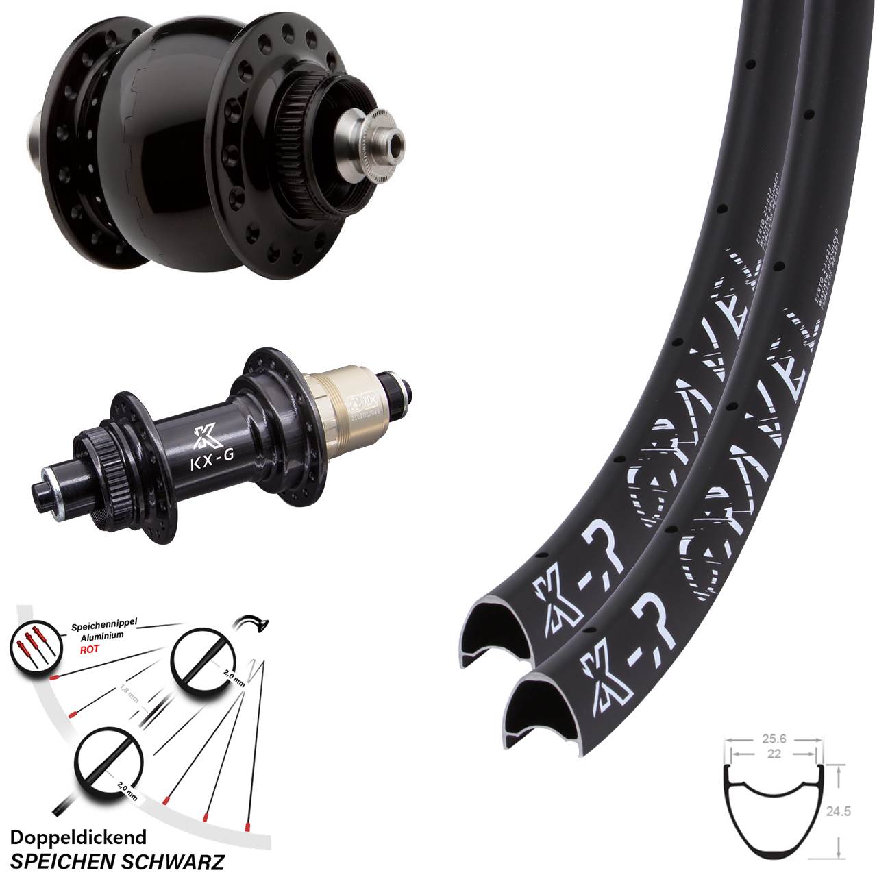 Laufradsatz Dynamo Centerlock SON 28 Zoll Schnellspanner KX-GR Gravel 22-622 Sram XD-R