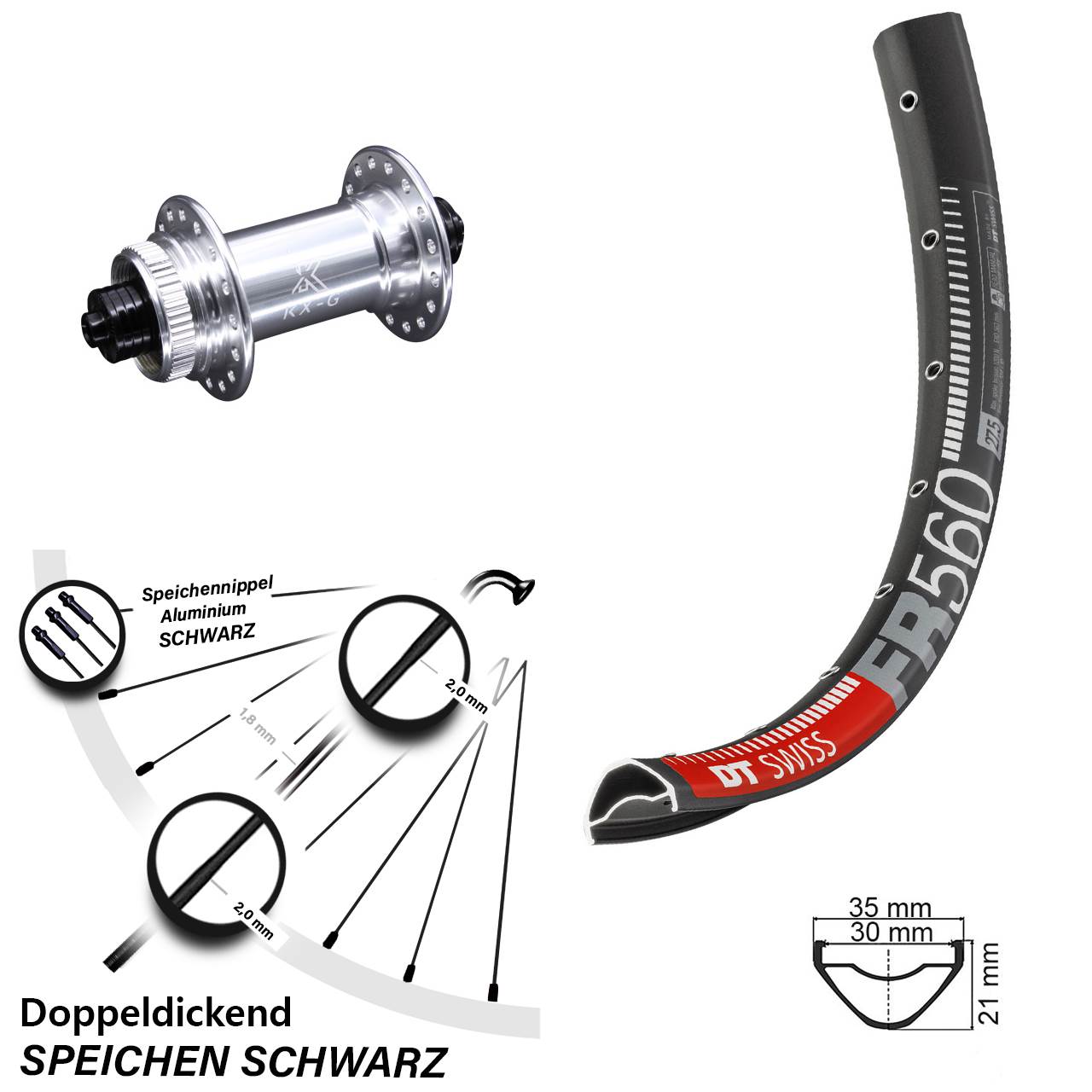 Laufrad 26 Zoll DT Swiss FR 560 Disc KX-G Centerlock 5/100 silbern
